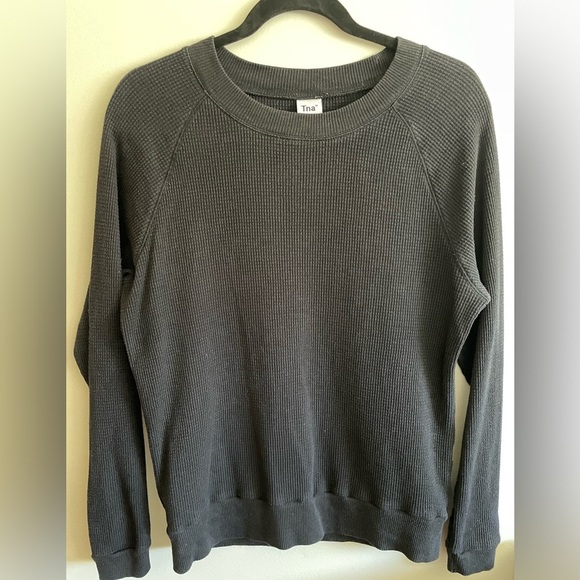 TNA Tops - TNA- waffle-knit long-sleeve top, black, size XS